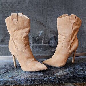 JustFab Tan High Heel Western Boots Size 6.5